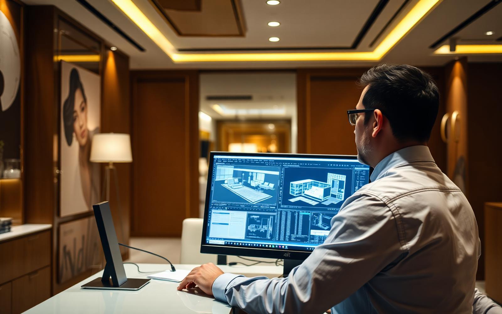 Wonder Wave architect working on interior design software in our Dubai office